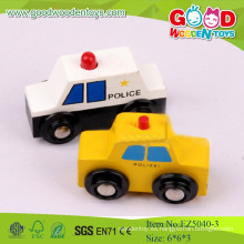2015 Venta al por mayor modelo de policía de coches, color amarillo y blanco, Mini coche de juguete de madera